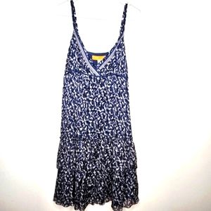 NWT Cynthia Steffe Blue 100% Silk Chiffon A Line Ruffle Dress